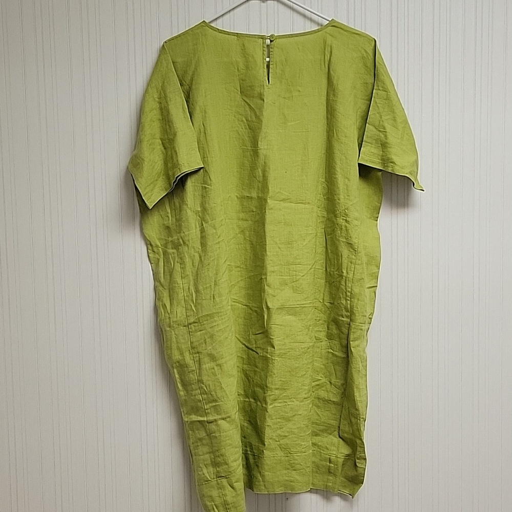 Eileen Fisher Lime Green Organic Linen Dress Sz Medium Gorpcore Pockets - Picture 6 of 8